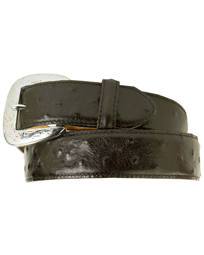 Tony Lama Ostrich Print Leather Belt - Reg & Big, Black, hi-res