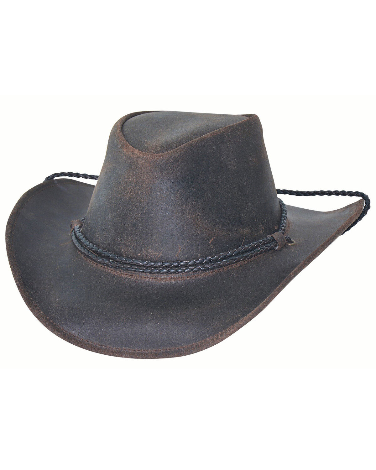 Image #1 - Bullhide Black Chocolate Hilltop Leather Outback Western Hat, Black, hi-res