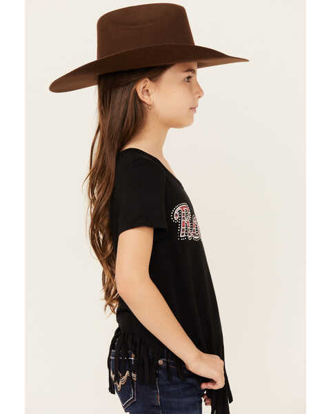 Image #2 - Cowgirl Hardware Girls' Rodeo Fringe Short Sleeve Tee , Black, hi-res
