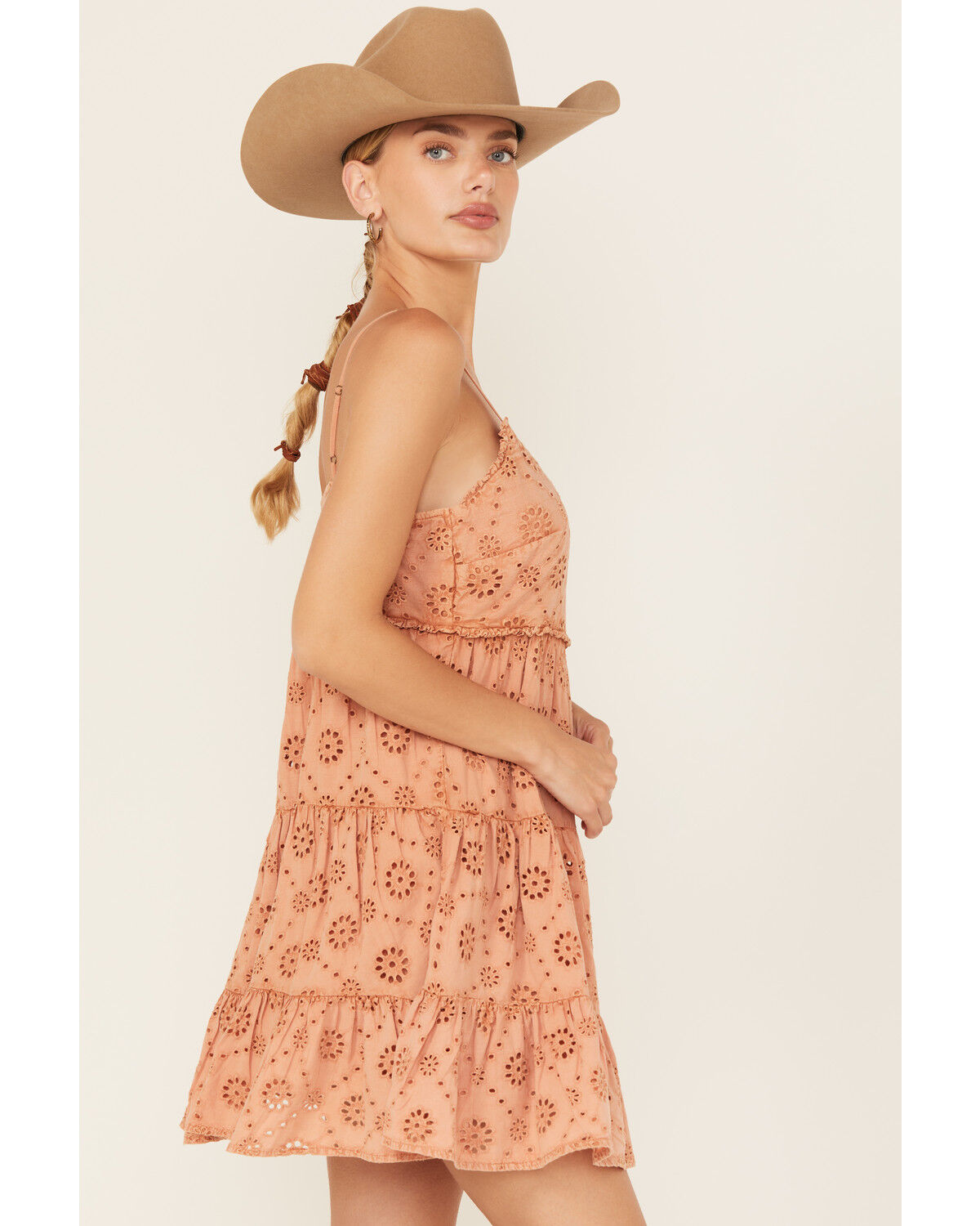 Image #2 - Rock & Roll Denim Women's Eyelet Sleeveless Mini Dress, Rust Copper, hi-res