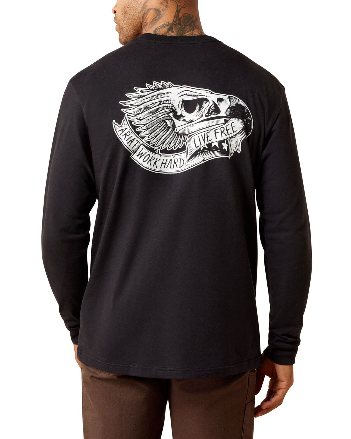 Image #1 - Ariat Men's Rebar&reg; Cotton Strong&trade; Eagle Skull Long Sleeve Work T-Shirt, Black, hi-res