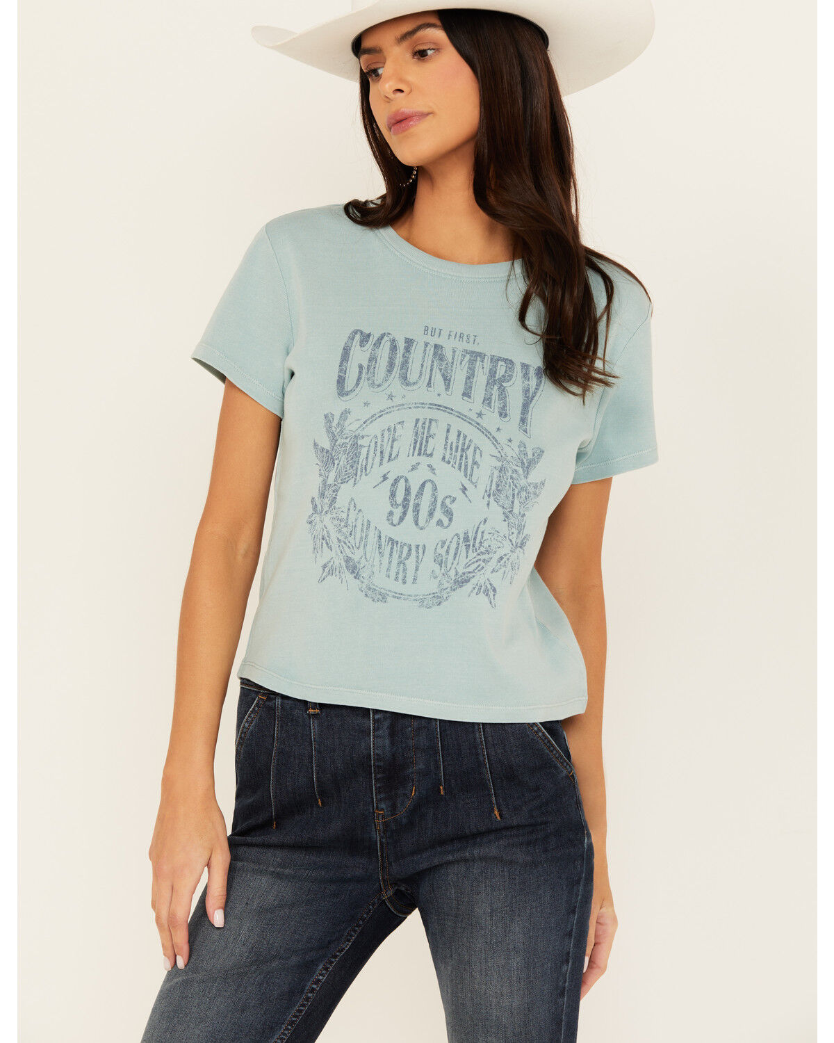 Image #1 - Cleo + Wolf Women's Aiden Short Sleeve Cropped Graphic Tee, Aqua, hi-res