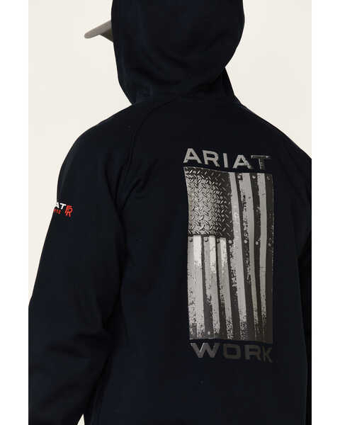 Image #3 - Ariat Men's FR Primo Fleece Alloy Flag Graphic Zip-Front Hooded Work Jacket , Navy, hi-res