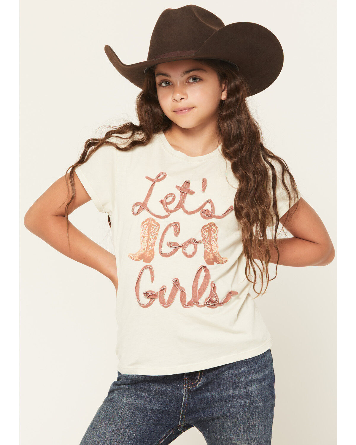 Image #1 - Buttercup Girls' Let's Go Girls Short Sleeve Graphic Tee, Off White, hi-res