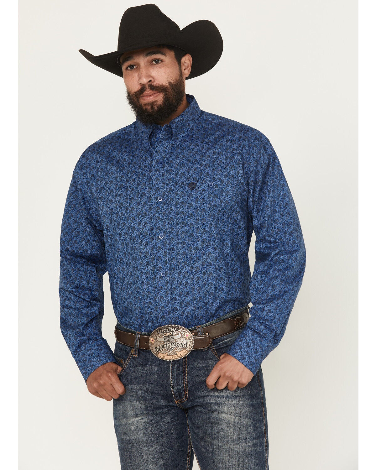 Image #1 - George Strait by Wrangler Men's Floral Print Long Sleeve Button-Down Stretch Western Shirt - Big, Blue, hi-res