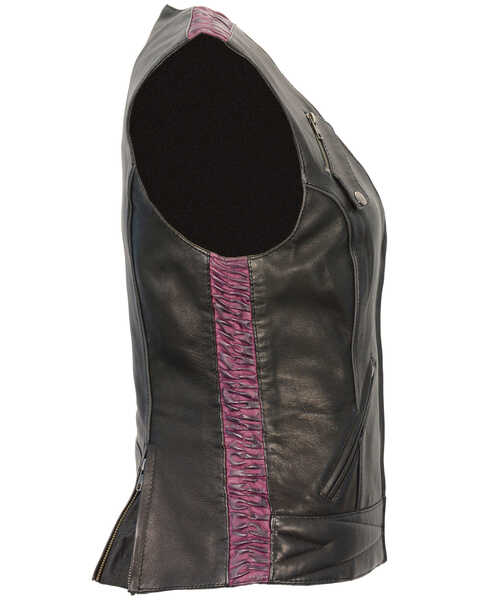 Image #1 - Milwaukee Leather Women's Lightweight Crinkle Snap Front Vest - 3X, Black/purple, hi-res