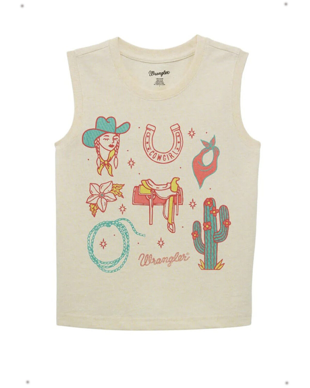 Image #1 - Wrangler Girls' Western Conversation Print Sleeveless Graphic Tee, Cream, hi-res