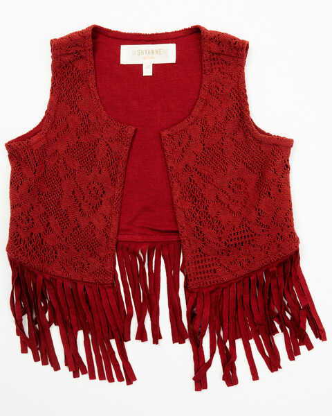 Image #1 - Shyanne Toddler Girls' Lace Fringe Vest, Brick Red, hi-res