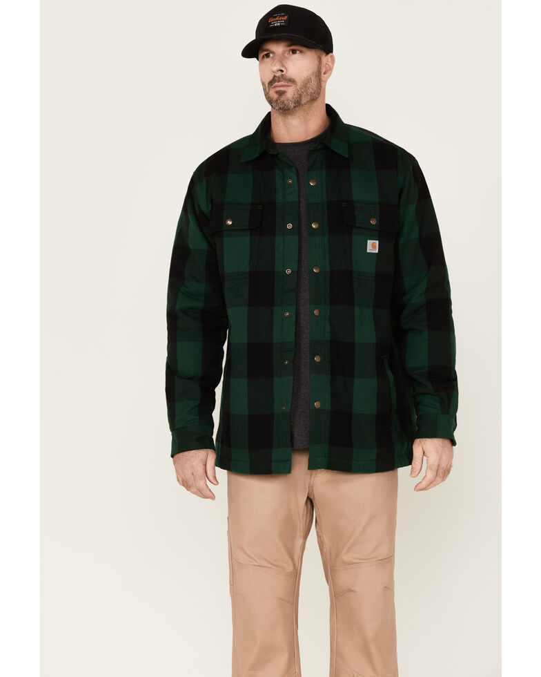 Carhartt Men's Relaxed Fit Heavyweight Flannel Long Sleeve Snap-Down Work Shirt Jacket , Green, hi-res