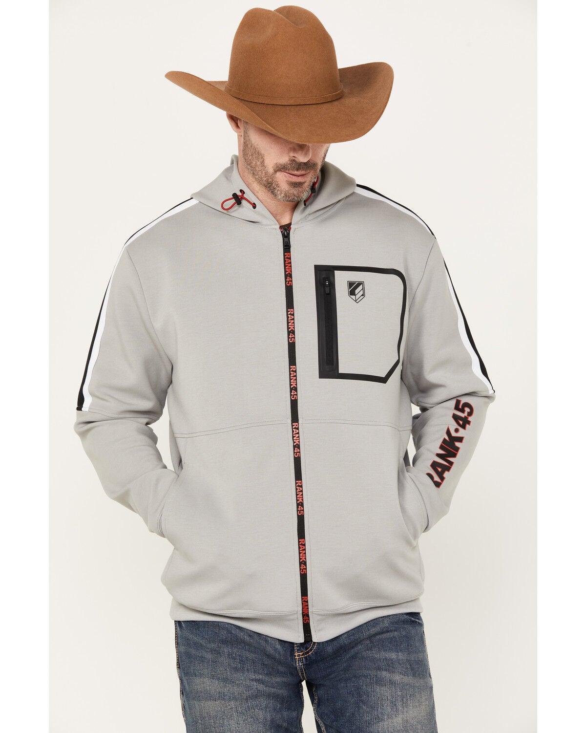 RANK 45&reg; Men's Champion Full Zip Hooded Jacket, Grey, hi-res