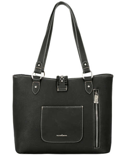 Montana West Women's Black & Turquoise Trinity Ranch Hair-on Cowhide Collection Concealed Carry Tote, Black, hi-res