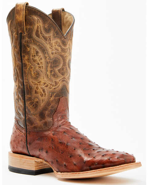 Cody James Men's Exotic Full Quill Ostrich Western Boots - Broad Square Toe , Brown, hi-res