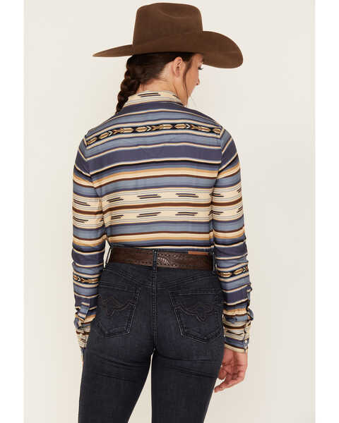 Image #4 - Stetson Women's Serape Stripe Long Sleeve Pearl Snap Western Shirt, Blue, hi-res