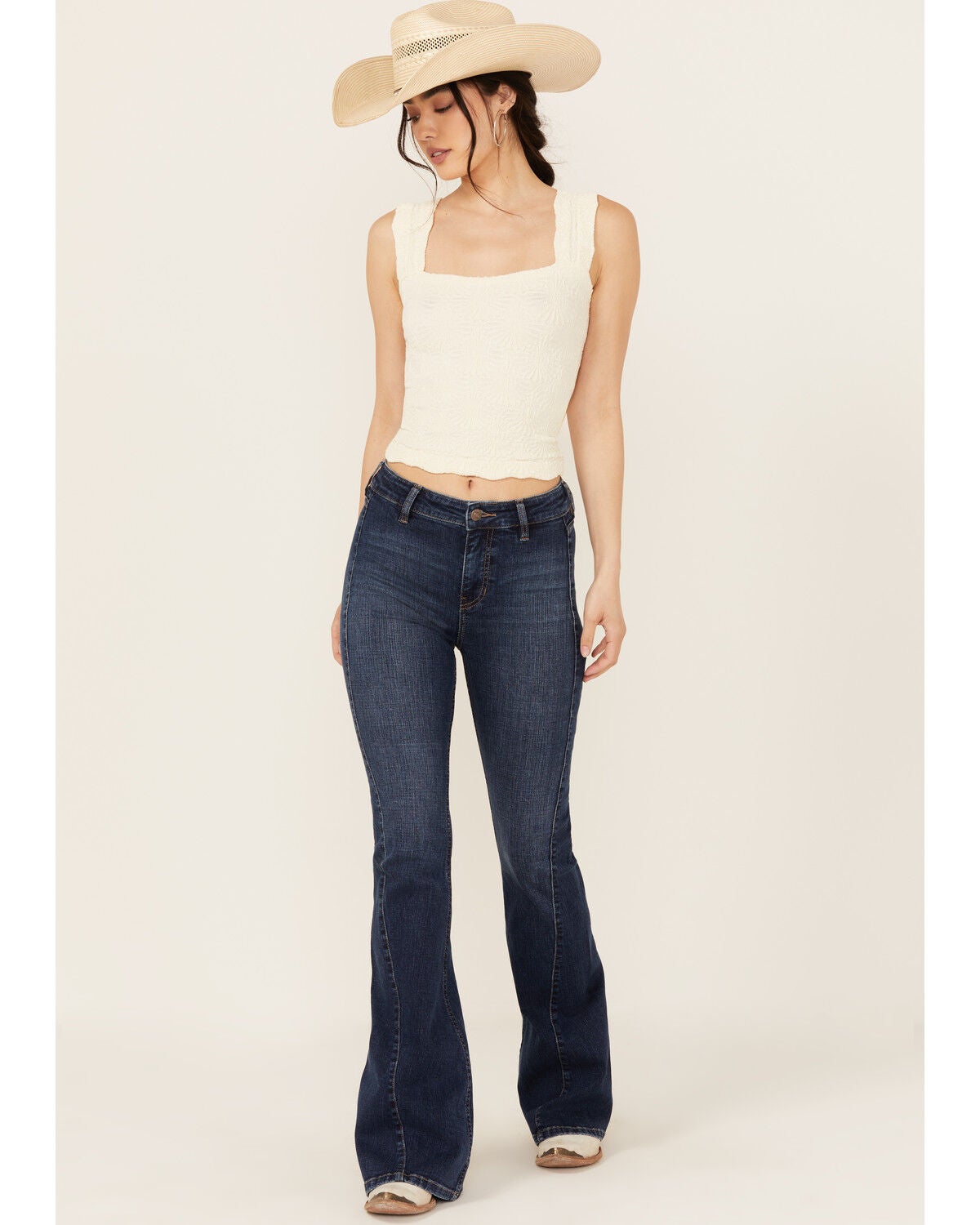 Shyanne Women's Luna High Rise Flare Stretch Denim Jeans, Dark Wash, hi-res