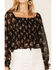 Beyond The Radar Women's Floral Smocked Off-Shoulder Top, Black, hi-res