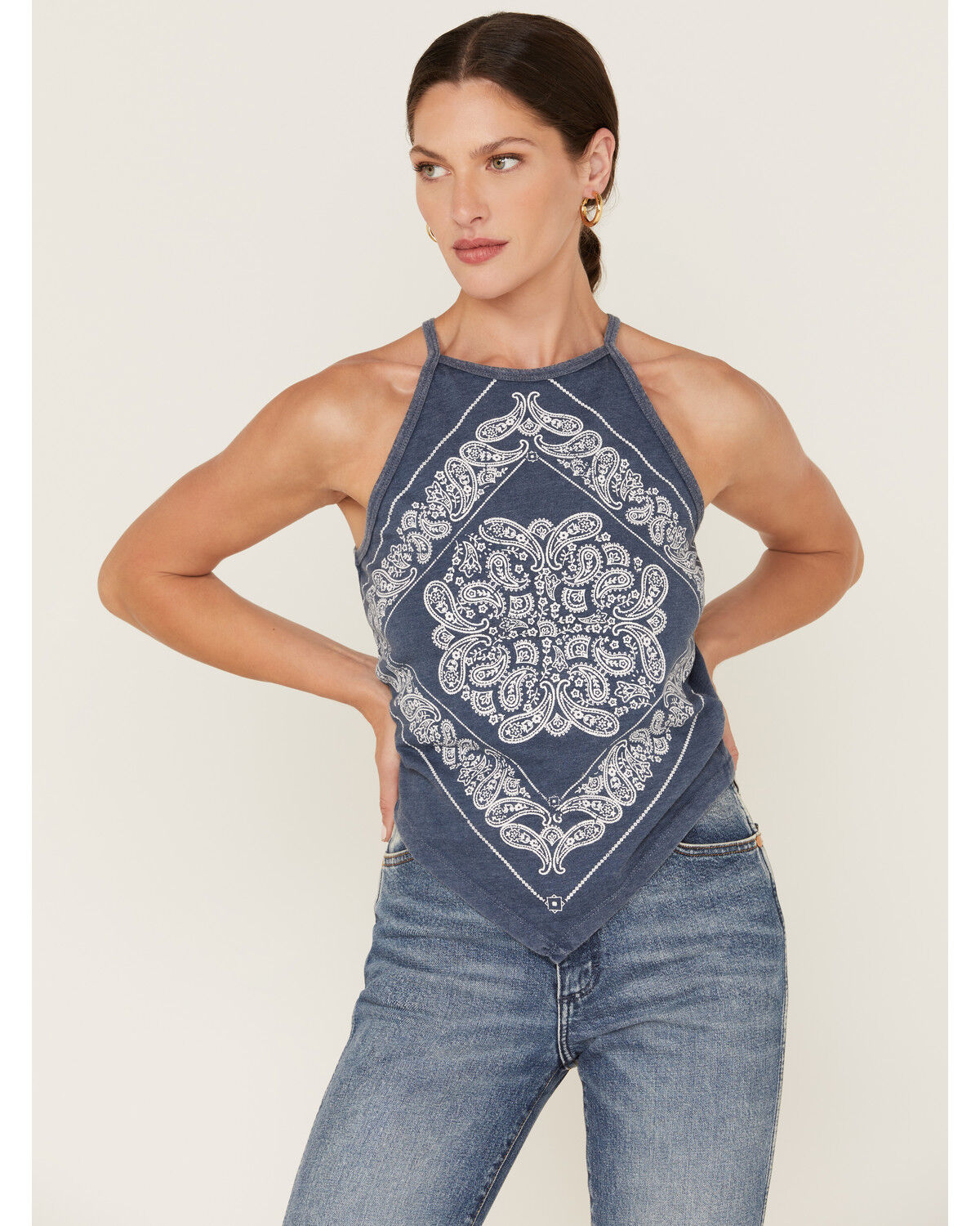 Image #1 - Rock & Roll Denim Women's Bandana Print Tank Top, Navy, hi-res