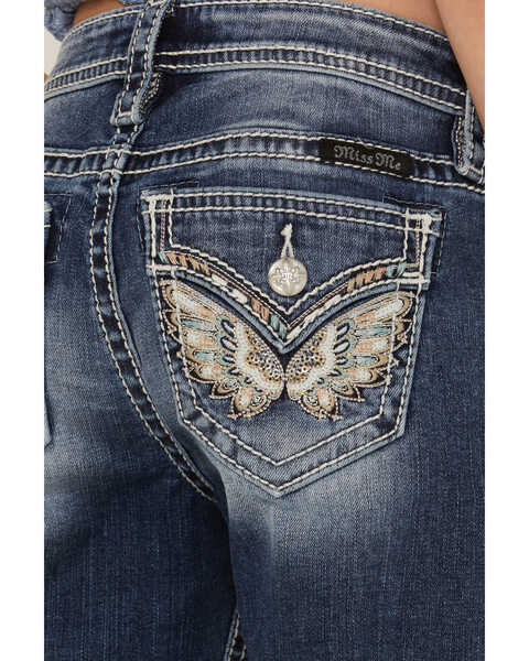 Miss Me Girls' Medium Wash Mid Rise Sequin Butterfly Bootcut Jeans, Blue, hi-res
