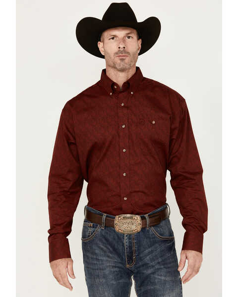 Image #1 - George Strait by Wrangler Men's Paisley Print Long Sleeve Button-Down Western Shirt, Red, hi-res