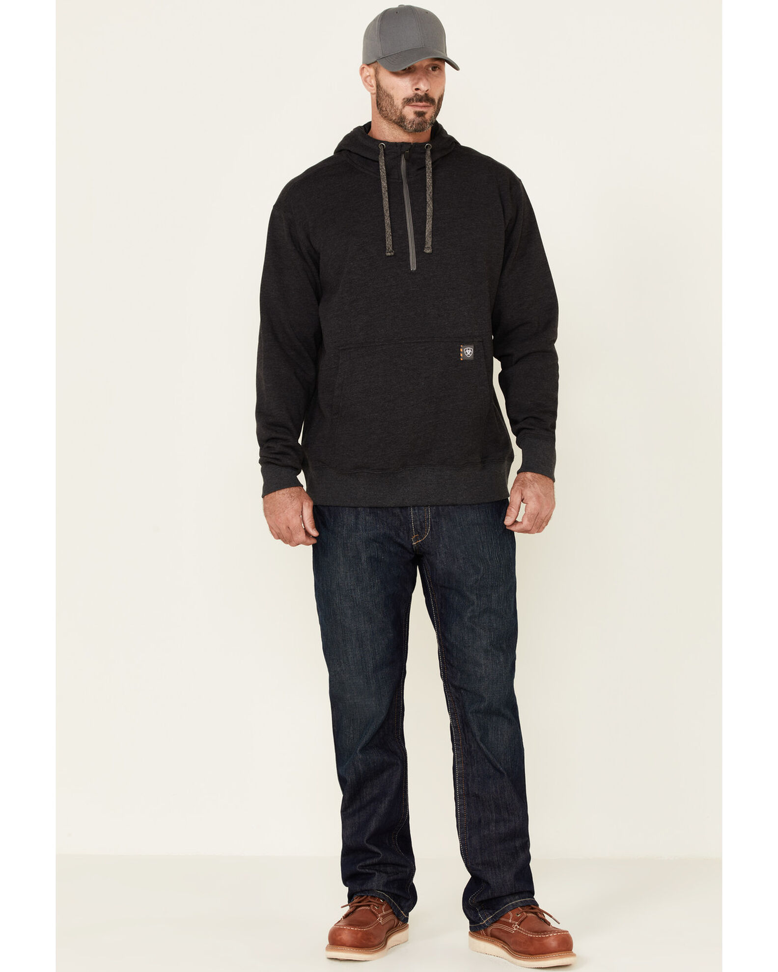 Image #2 - Ariat Men's Charcoal Rebar Workman 1/4 Zip Front Work Hooded Pullover, Charcoal, hi-res