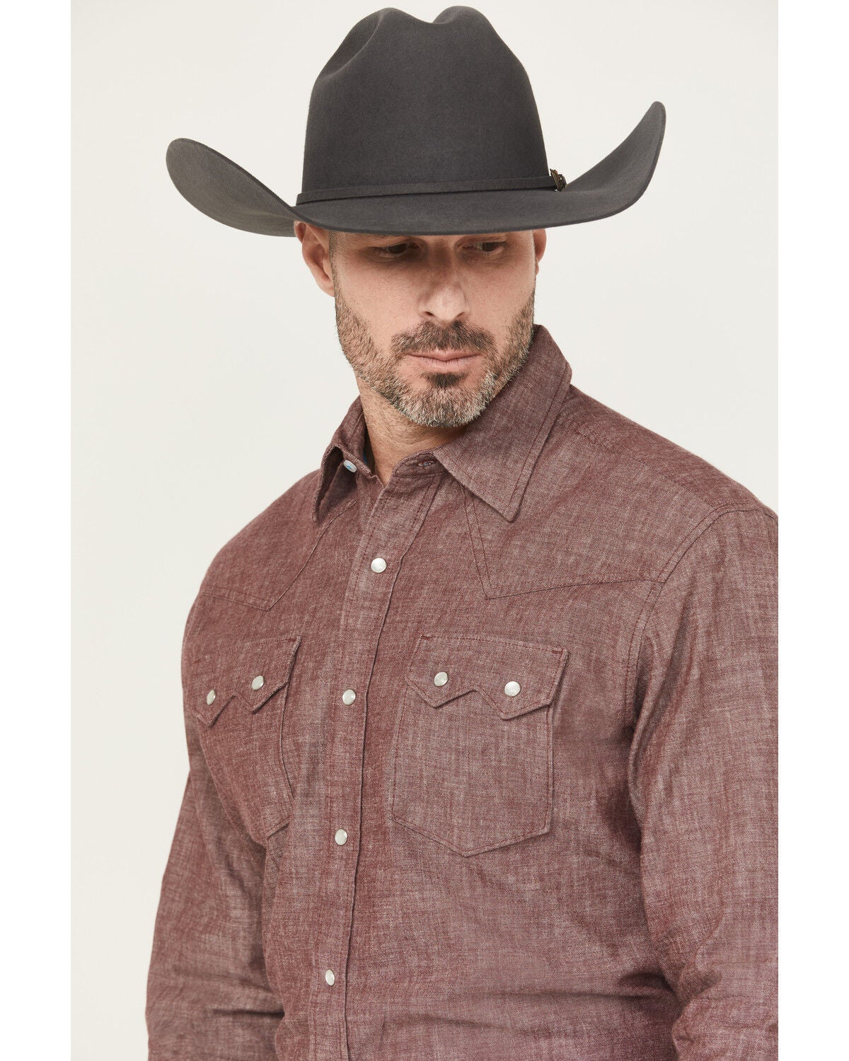 Image #2 - Wrangler X Cody Johnson Men's Textured Solid Long Sleeve Pearl Snap Western Shirt - Tall, Burgundy, hi-res