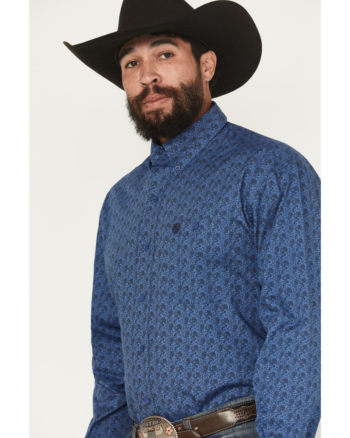 Image #2 - George Strait by Wrangler Men's Floral Print Long Sleeve Button-Down Stretch Western Shirt, Blue, hi-res