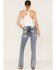 Miss Me Women's Medium Wash Stretch Mid Rise Peacock Embroidery Bootcut Jeans, Medium Wash, hi-res