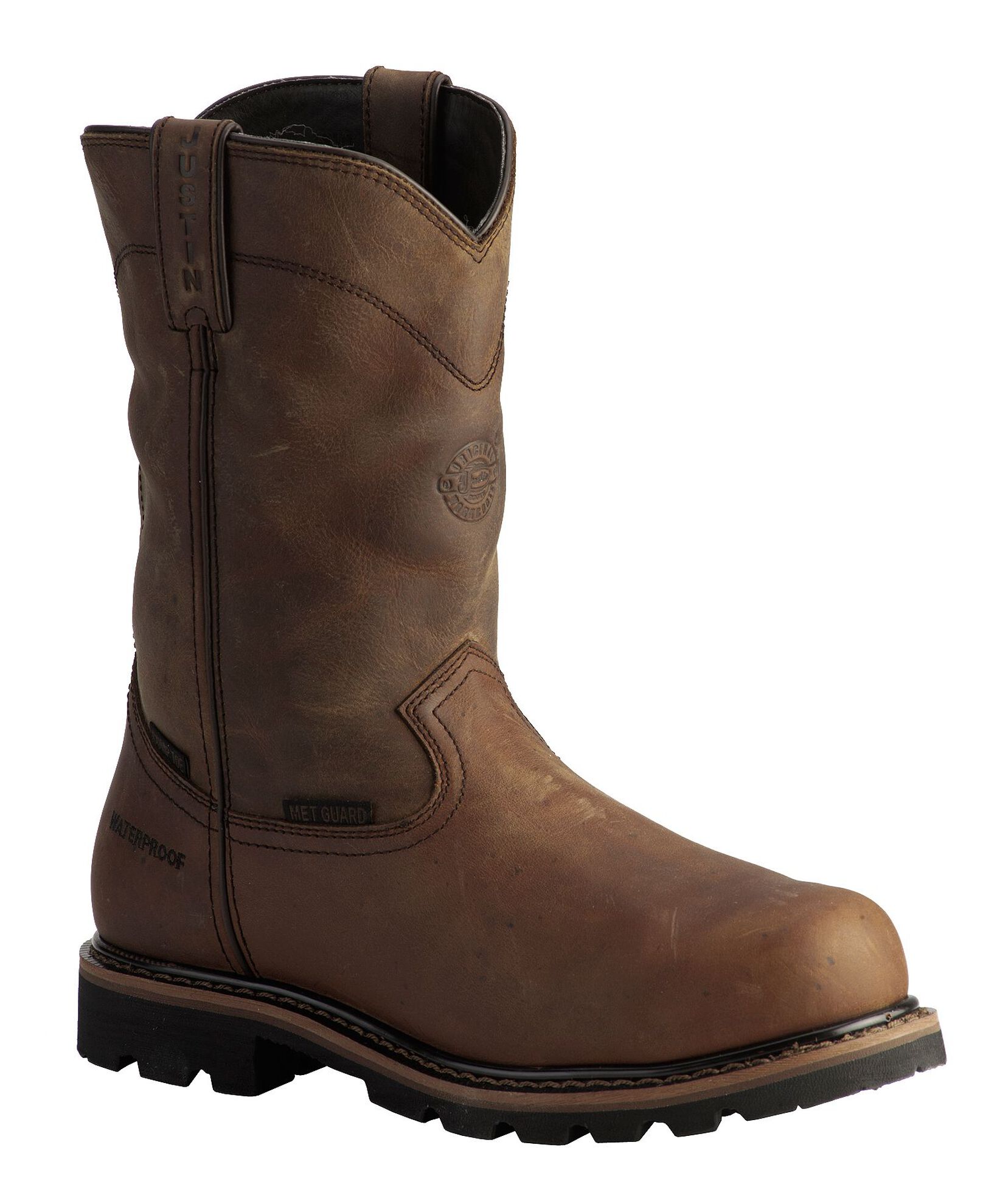 Justin Men s Pulley Waterproof Met Guard Pull On Work Boots Composite Toe Sheplers