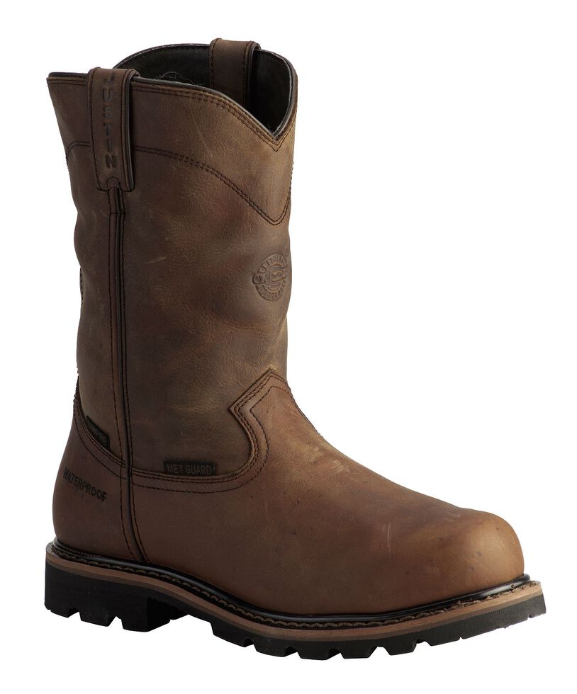 Justin Men's Pulley Waterproof MetGuard Pull-On Work Boots - Composite Toe, Brown, hi-res