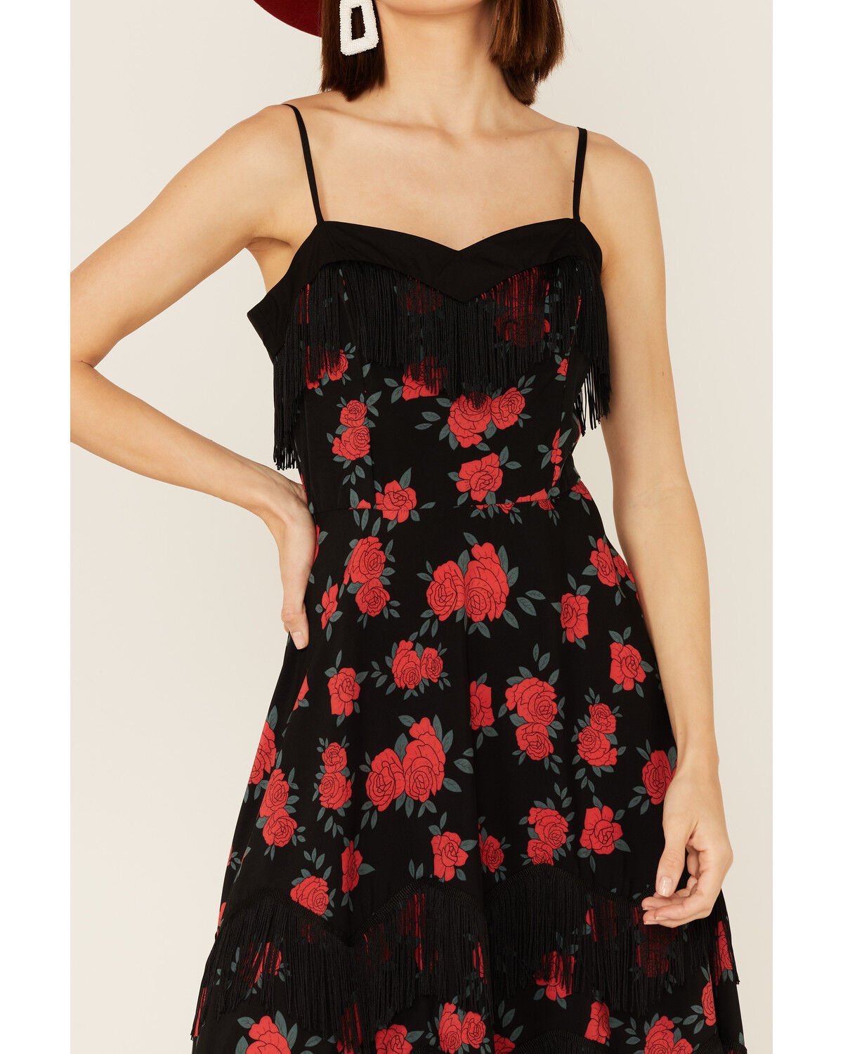 Image #3 - Unique Vintage Women's Floral Print Fringe Swing Dress, , hi-res