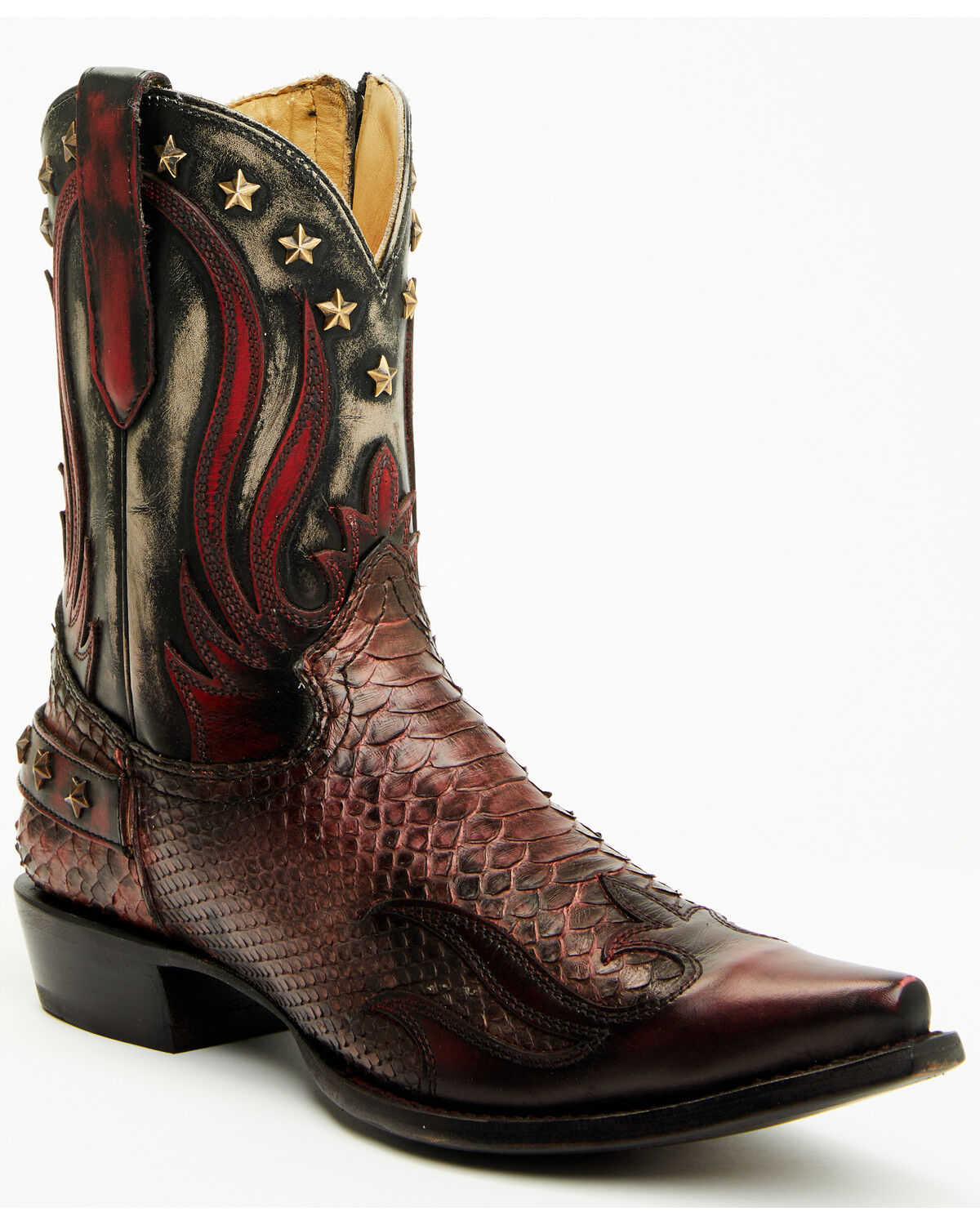 Image #1 - Corral Men's Exotic Python Studded Short Western Boots - Snip Toe, Red, hi-res