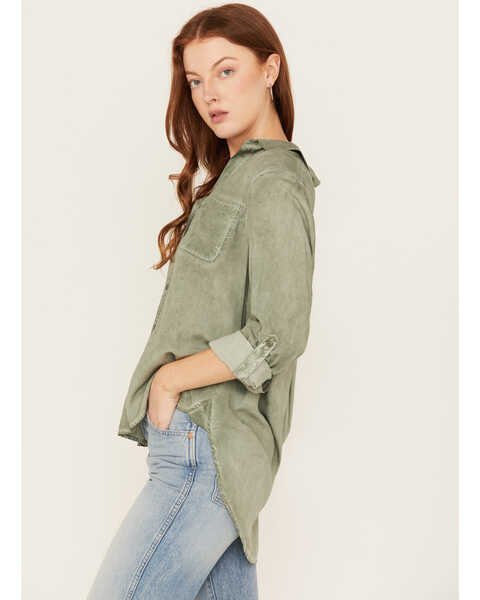 Image #2 - Velvet Heart Women's Washed Out Button Front Shirt, Olive, hi-res