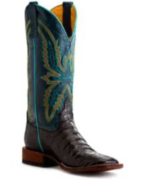 Image #1 - Macie Bean Women's Bite In Shining Armor Caiman Print Leather Western Boot - Broad Square Toe , Blue, hi-res