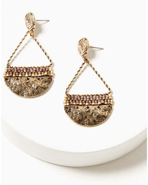 Image #1 - Shyanne Women's Summer Moon Antique Gold Teardrop Seed Bead Earrings , Gold, hi-res