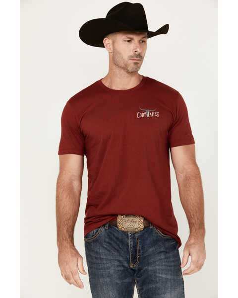 Image #2 - Cody James Men's Long Horn Short Sleeve Graphic T-Shirt, Burgundy, hi-res