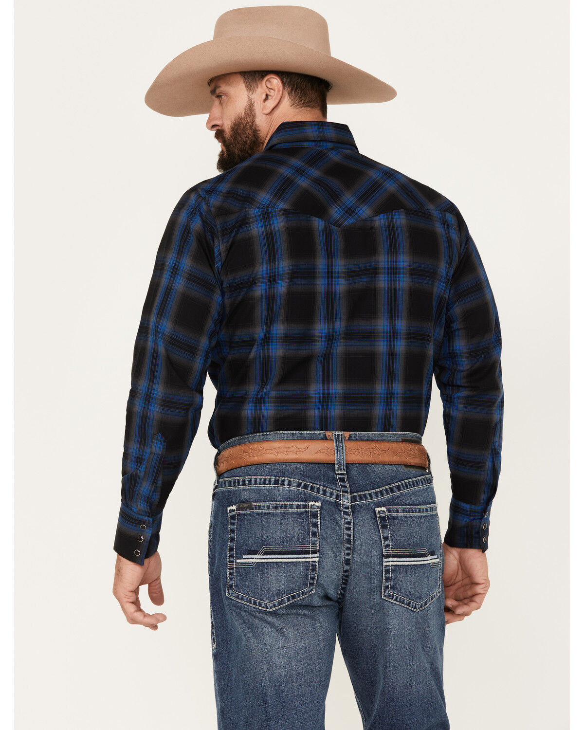 Image #4 - Ely Walker Men's Plaid Print Long Sleeve Snap Western Shirt, Black, hi-res