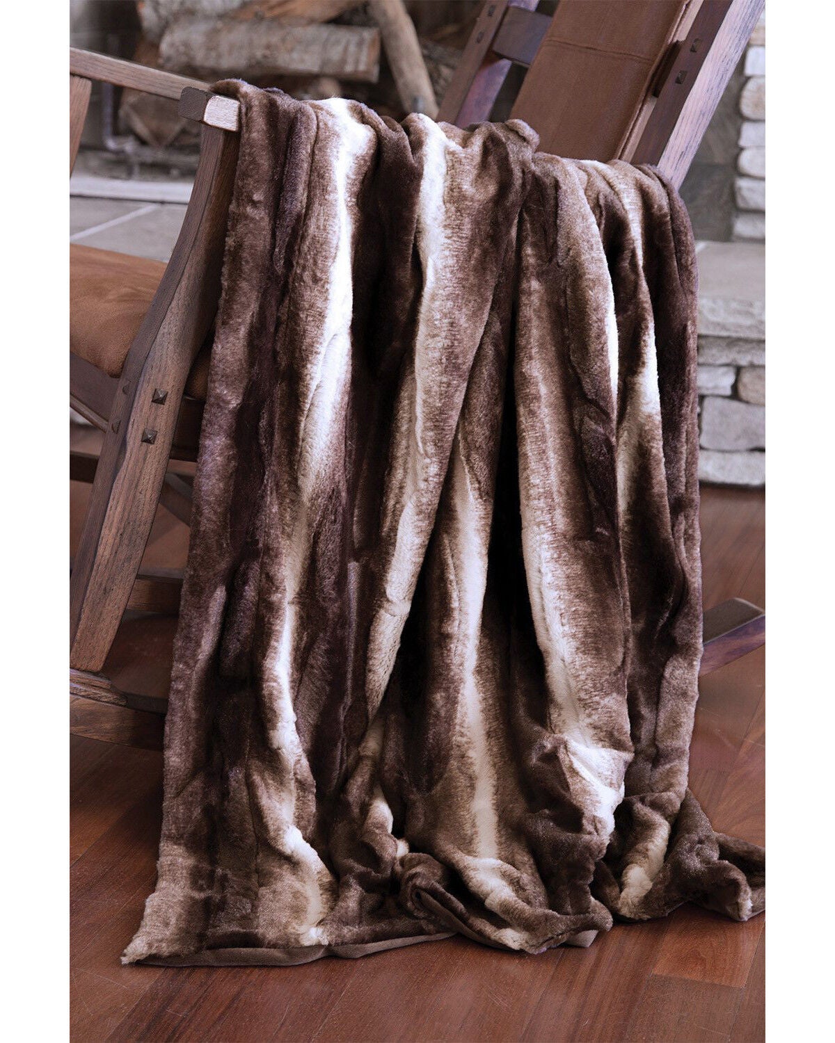 Carstens Home Brown Striped Chinchilla Plush Faux Fur Throw Blanket, Brown, hi-res
