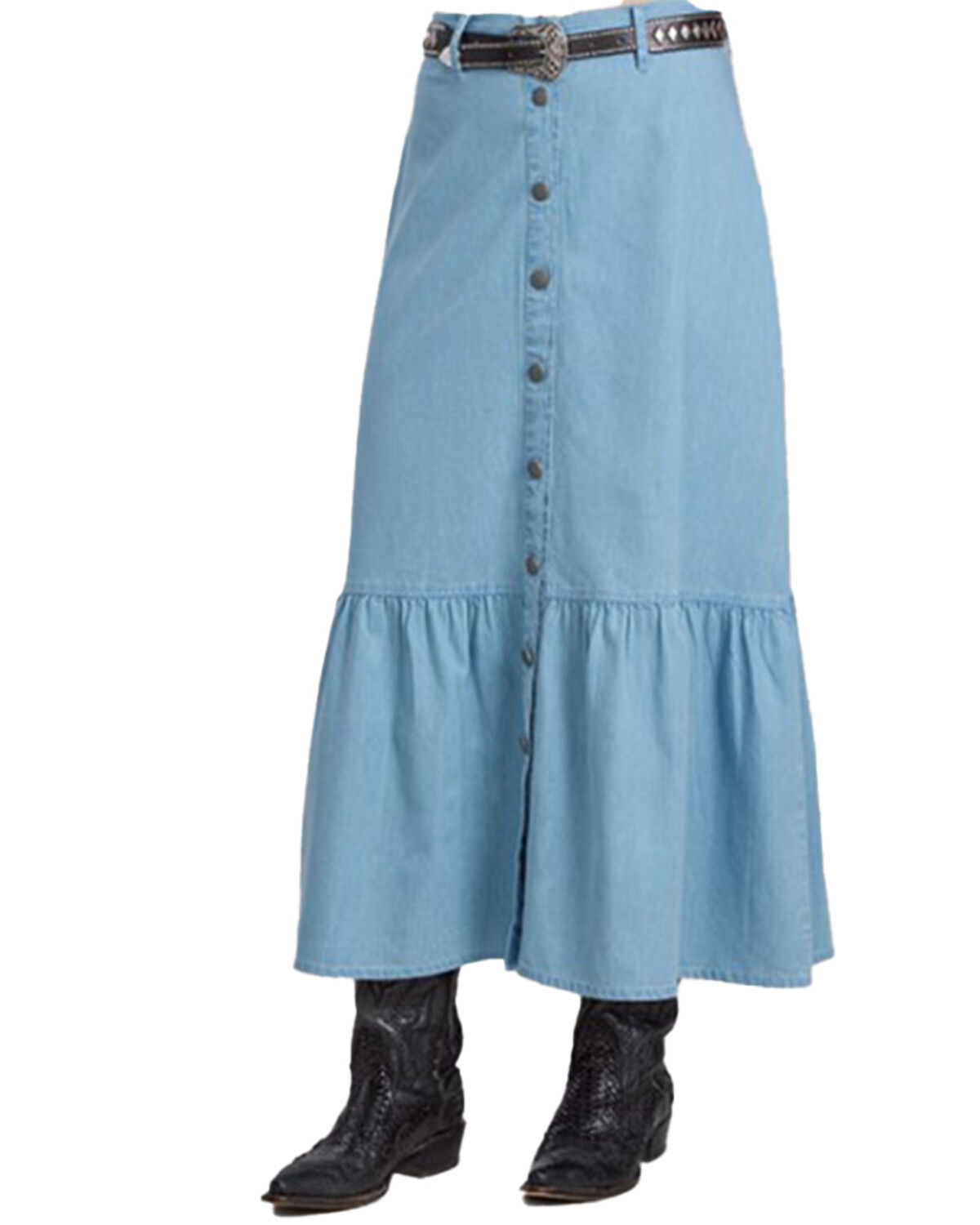 Image #2 - Roper Women's Light Wash Button-Down Midi Denim Skirt, Light Wash, hi-res