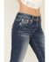 Image #4 - Miss Me Women's Dark Wash Mid Rise Embroidered Pocket 32" Bootcut Stretch Denim Jeans, Dark Wash, hi-res