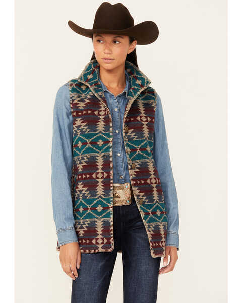 Outback Trading Co Women's Southwestern Print Stockard Vest , Burgundy, hi-res