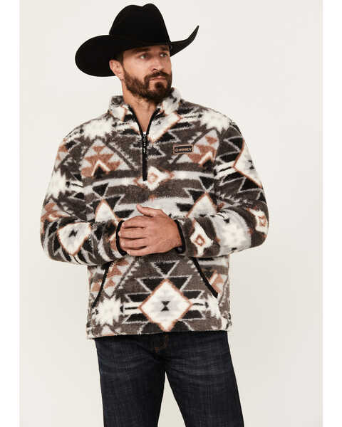 Hooey Men's Southwestern Print Fleece Pullover , Grey, hi-res
