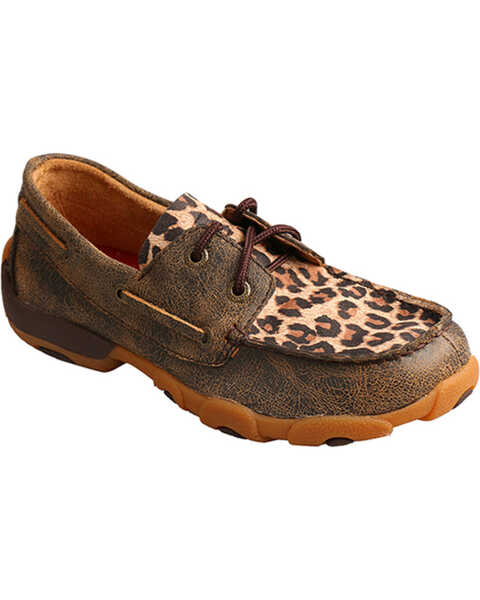 Twisted X Little Girls' Cheetah Moccasin Loafers , Brown, hi-res