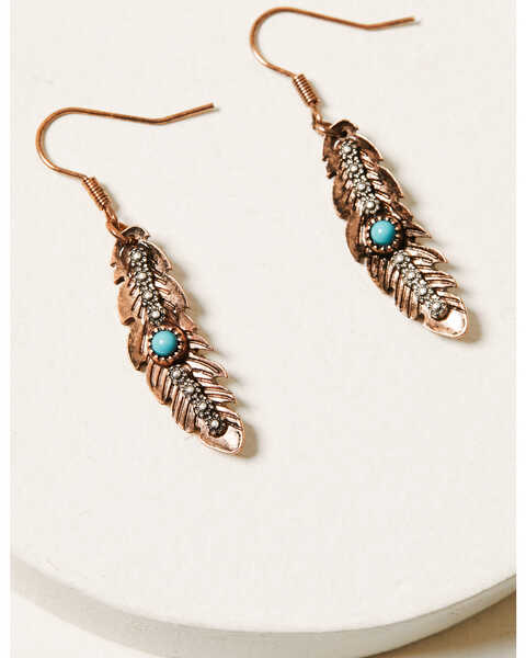 Image #3 - Shyanne Women's Cactus Rose Longhorn Feather Necklace & Earring 2-Piece Set  , Rust Copper, hi-res