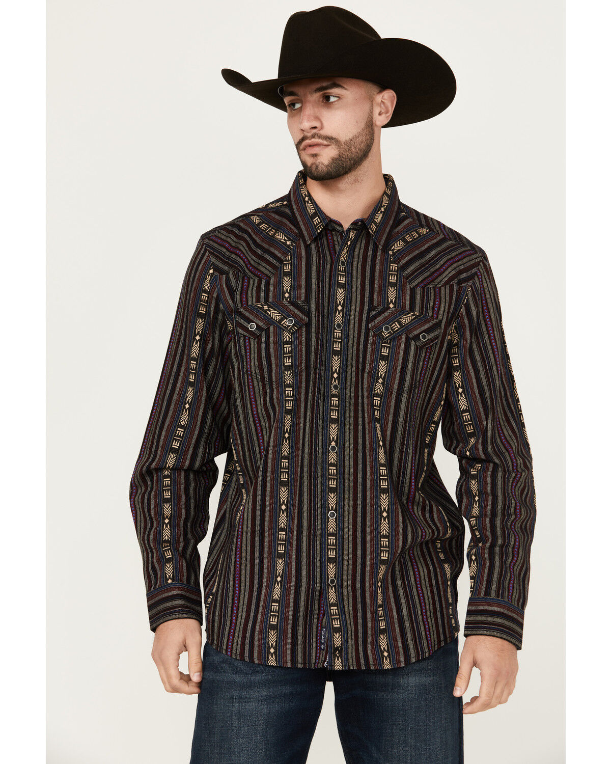Image #1 - Moonshine Spirit Men's Towers Vertical Dobby Striped Print Long Sleeve Snap Western Shirt, Multi, hi-res