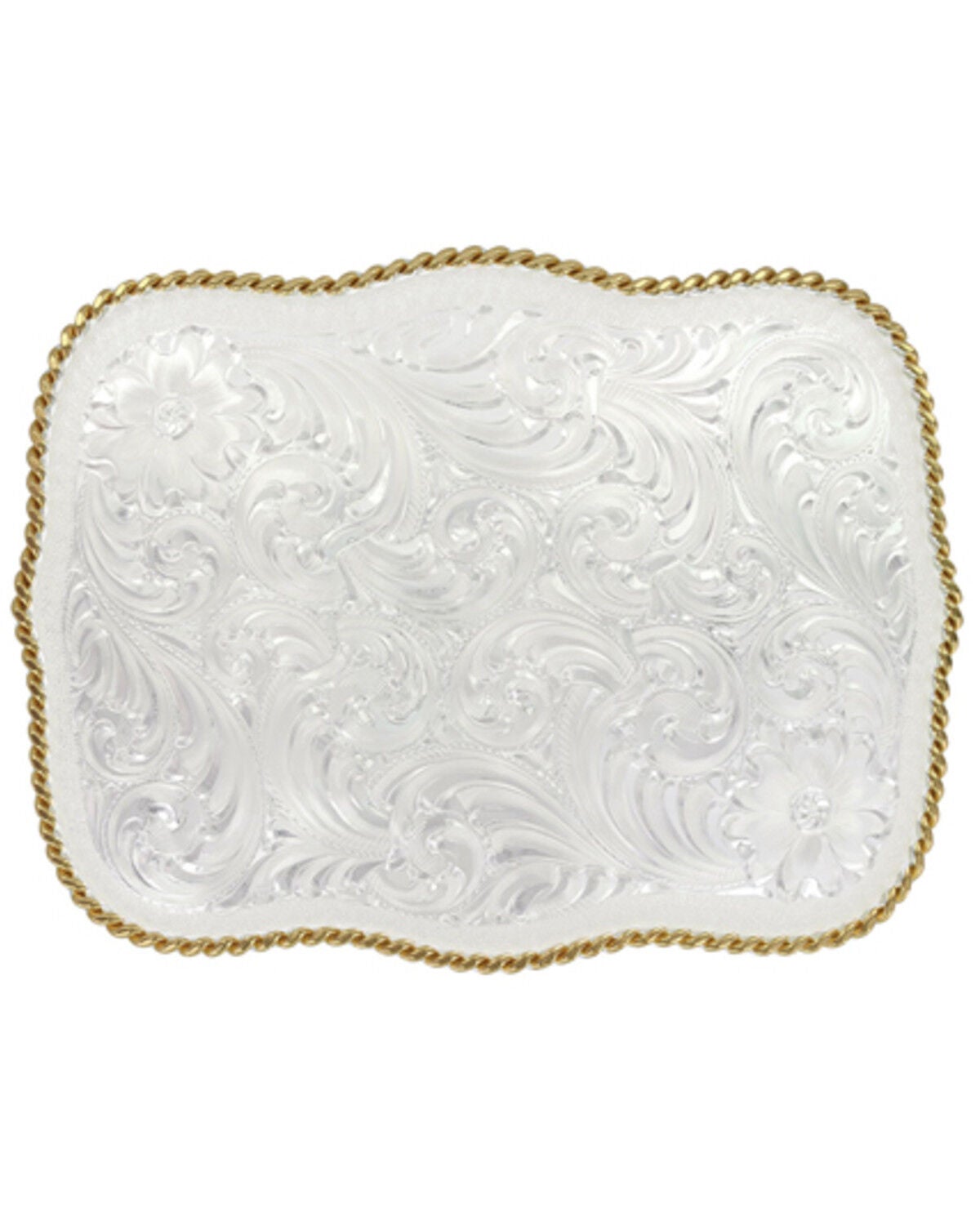 Montana Silversmiths Women's Large Scalloped Silver Engraved Western Belt Buckle, Silver, hi-res