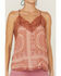 Miss Me Women's Medallion Print Lace Trim Cami, Rust Copper, hi-res