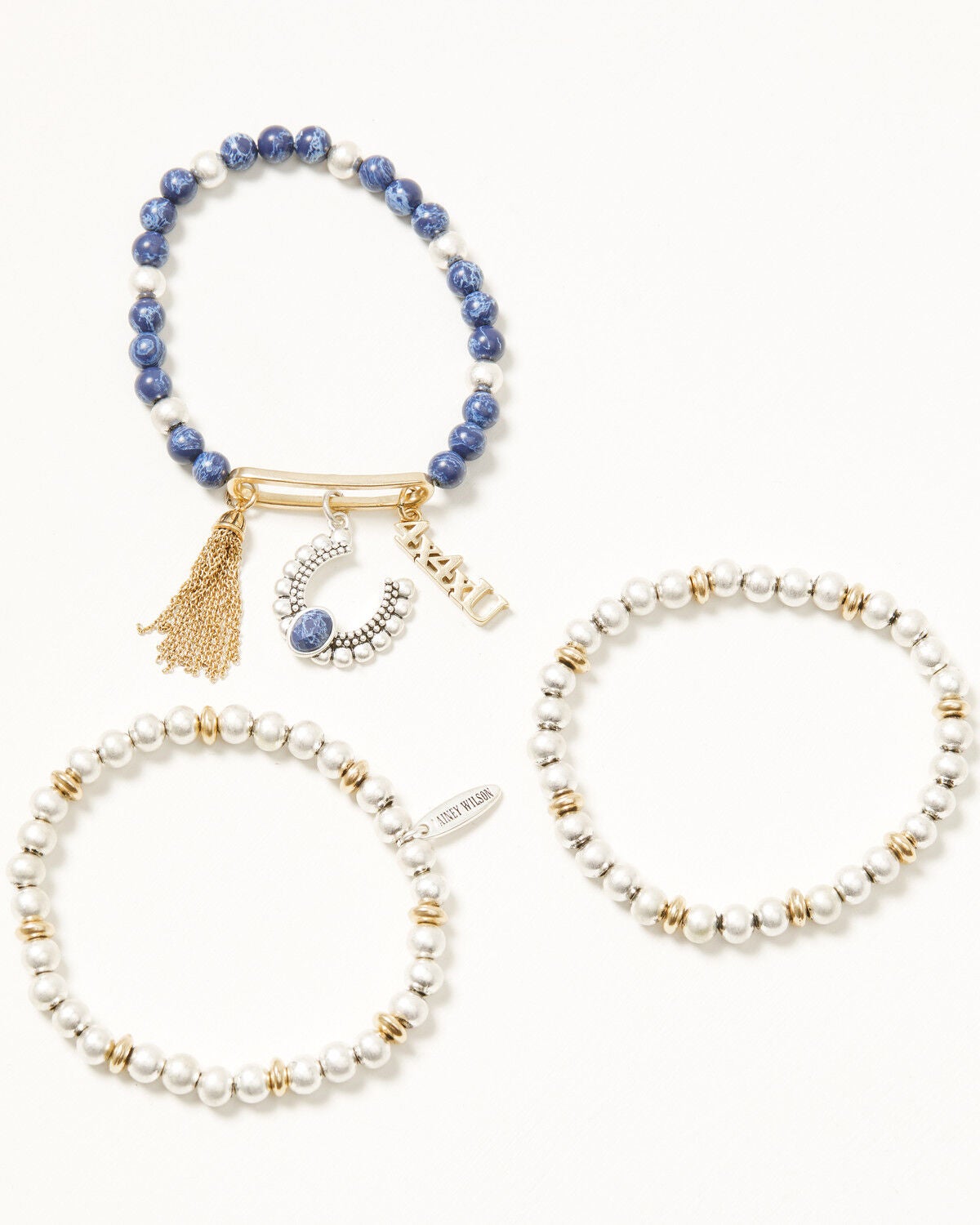 Image #1 - Lainey Wilson Women's Beaded Charm Stretch Bracelet, Gold, hi-res