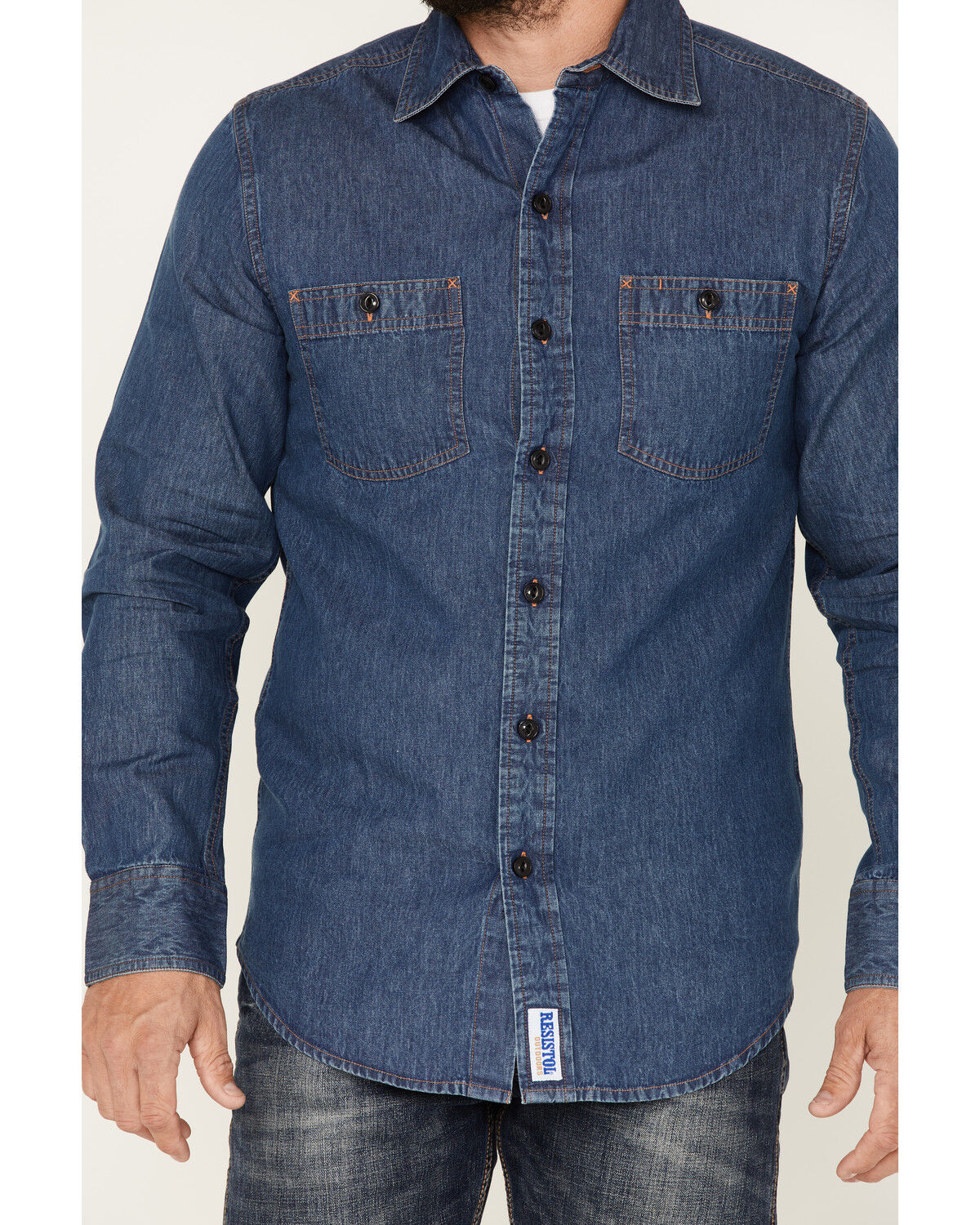 Image #3 - Resistol Men's Aspen Denim Long Sleeve Button Down Shirt, Medium Wash, hi-res