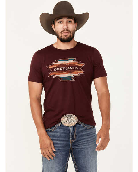 Image #1 - Cody James Men's Southwestern Print Short Sleeve T-Shirt, Maroon, hi-res
