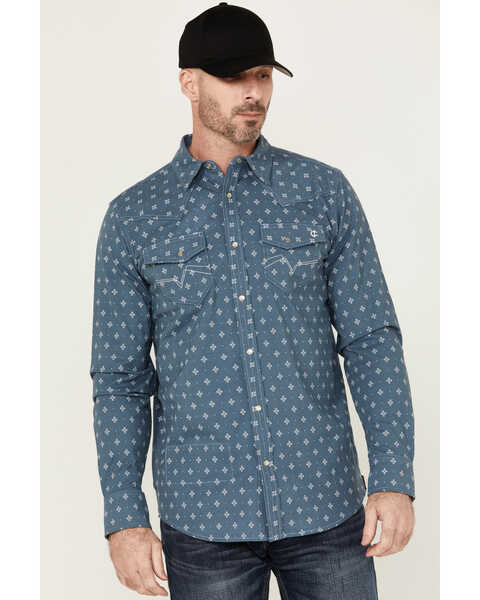 Cody James Men's FR Printed Lightweight Long Sleeve Snap Western Work Shirt , Blue, hi-res