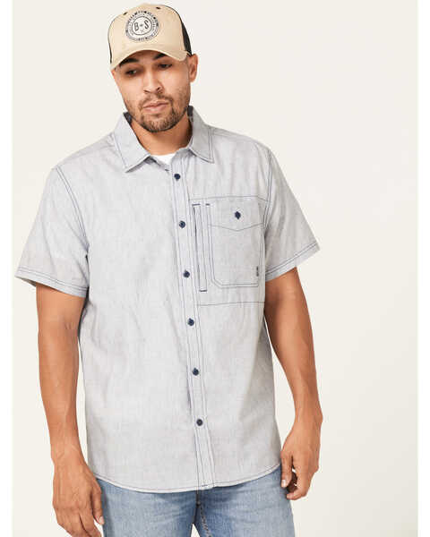 Brothers and Sons Men's Performance Short Sleeve Button Down Western Shirt , Navy, hi-res